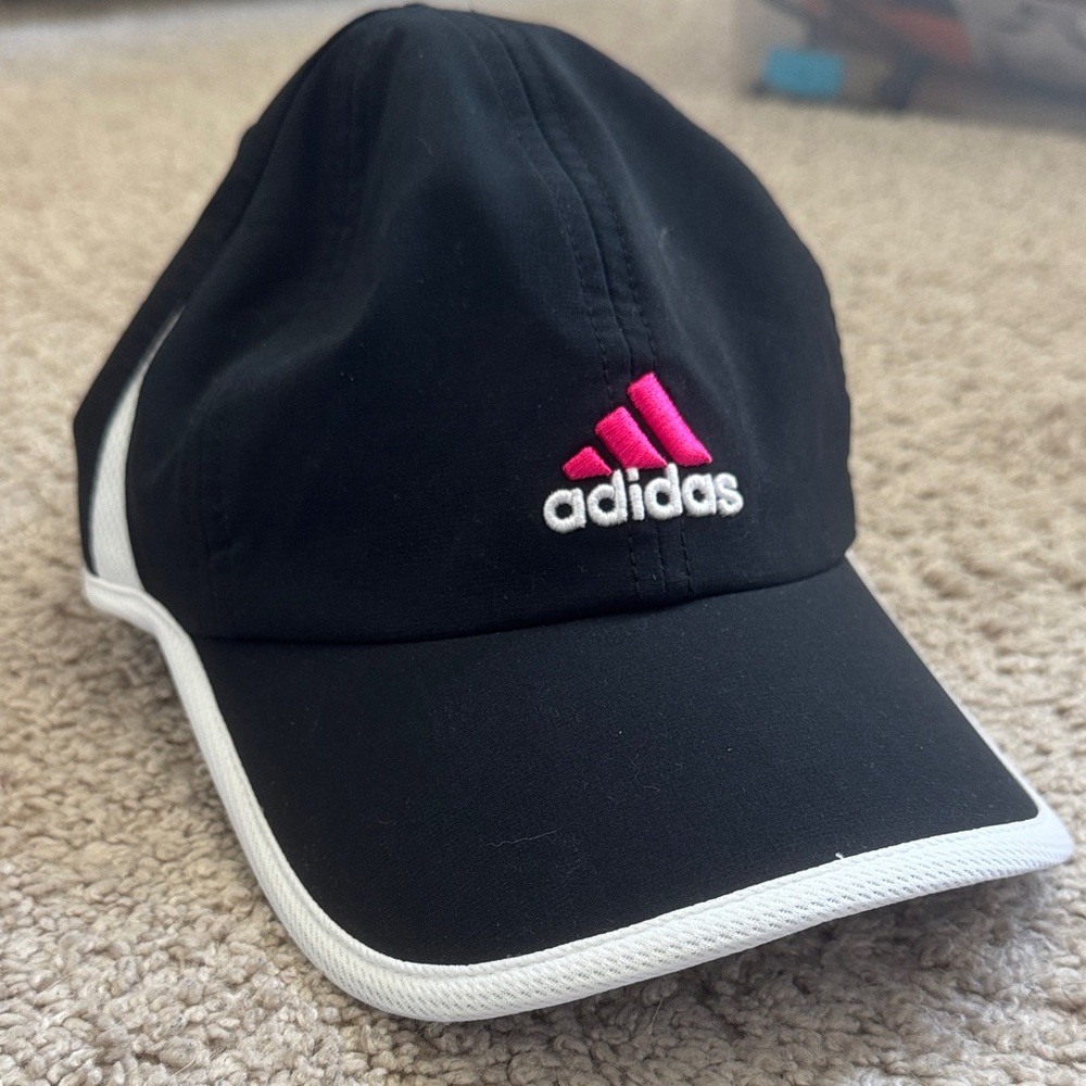 Adidas Black Cap with Pink Logo and White Trim